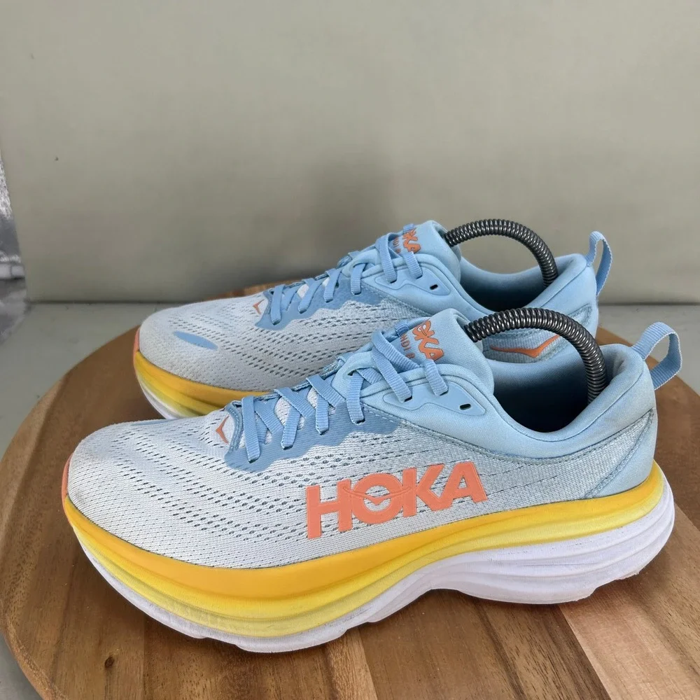 Hoka Bondi 8 Womens Running Shoes Blue Yellow Orange 1127952 SSCA Size 9.5 B